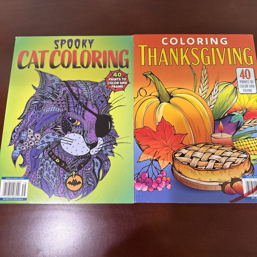 Coloring Book Halloween Cat and Thanksgiving Themed Lot of 2 NEW 40 Pages Each